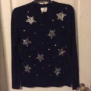 NWT kate spade navy and sequined star sweater XXS
