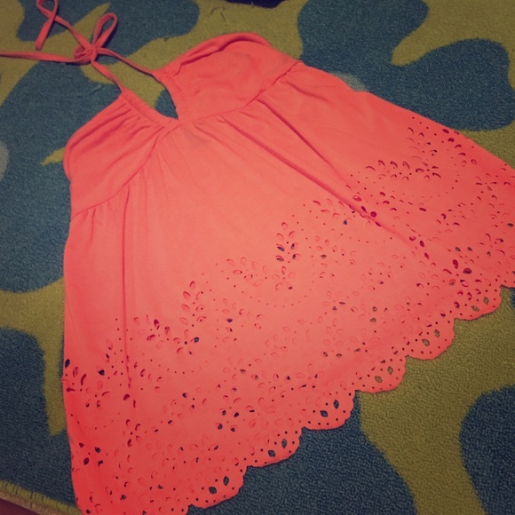 Peach flower cutout halter tank