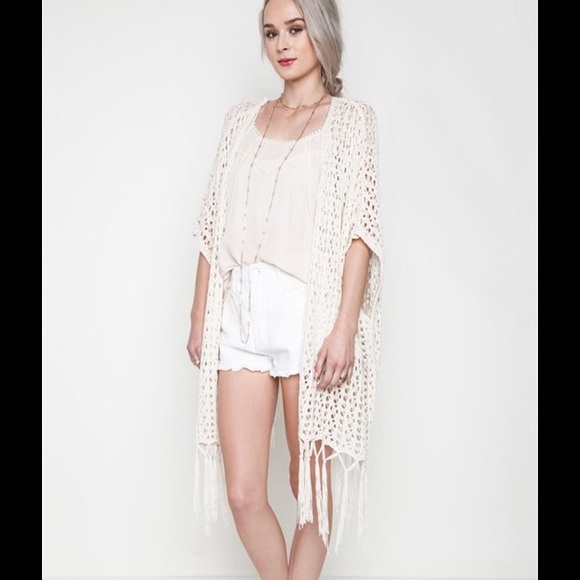 Only one left ;)!  ~Ivory Fringe Kimono Cardigan - Picture 2 of 4