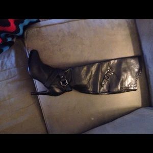 Black Leather GUESS Over The Knee Boots