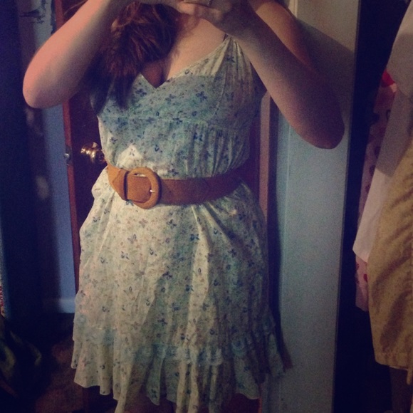 Free people green spaghetti strap butterfly dress!