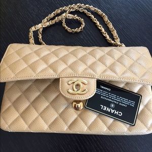Chanel Beige Caviar Med Classic 2.55 Double Flap