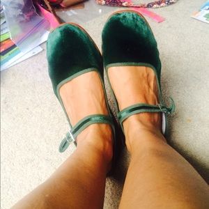 Green velvet Mary Janes