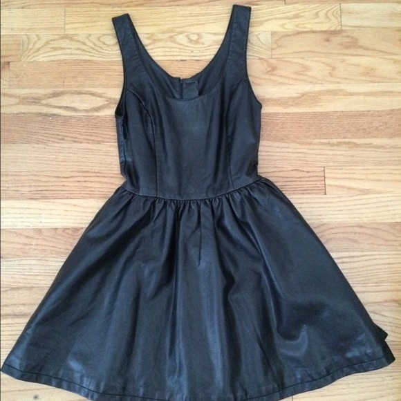 Faux black leather mini dress
