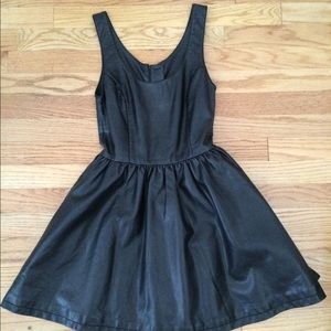 Faux black leather mini dress