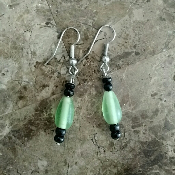 Green and black beaded earrings