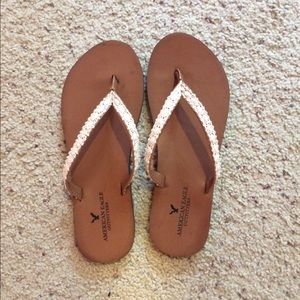 White Crochet AE Flip Flops