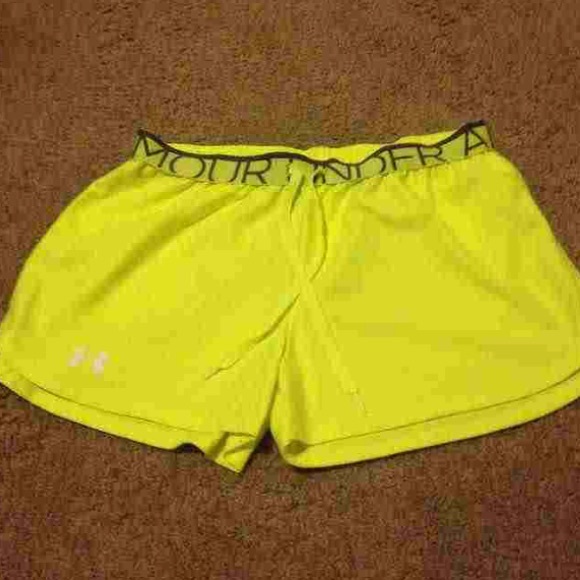 Under Armour neon yellow running shorts