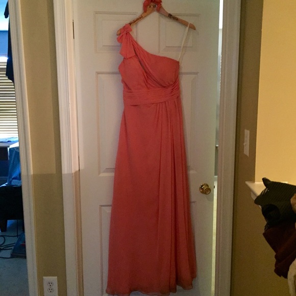Coral Floor Length Bridesmaid Gown