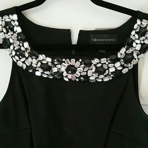 B jeweled neckline black dress