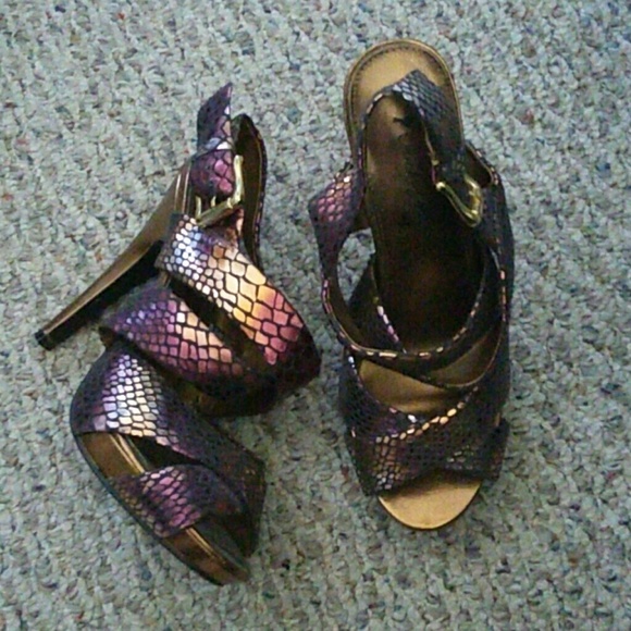 Gold & Purple snakeskin heels
