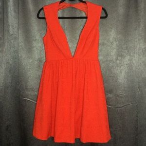 Red Floral Print Open Back Dress Asos