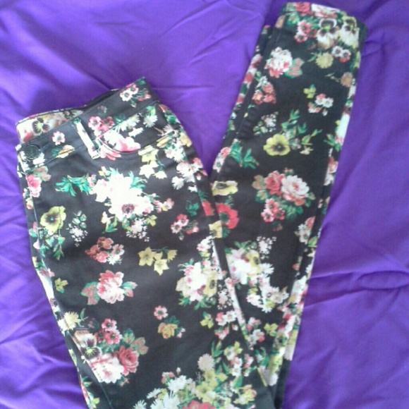 Brown Floral Skinny Jeans