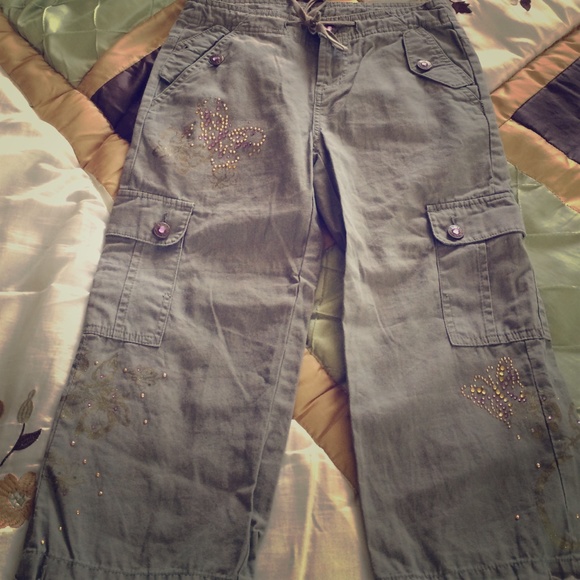 Girls navy green Arizona butterfly capris