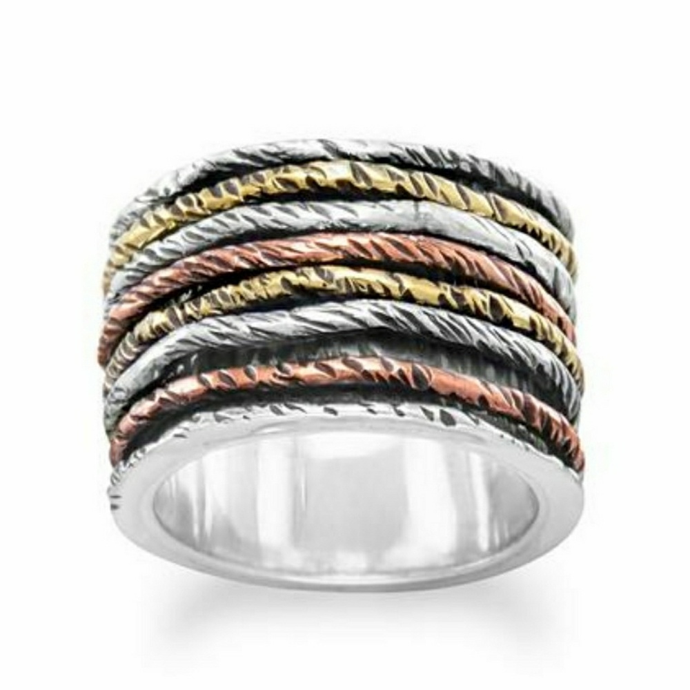 OXIDIZED TRI TONE BAND RING - Picture 2 of 2