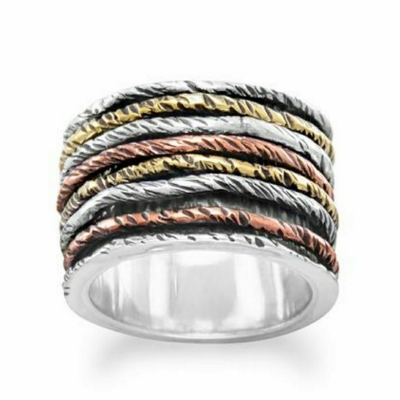 OXIDIZED TRI TONE BAND RING - Picture 2 of 2