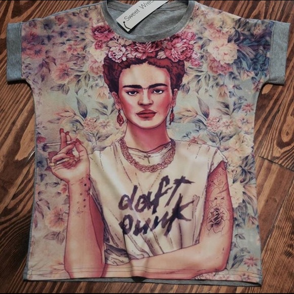Frida Khalo Daft Punk Grey Shirt