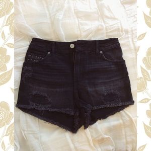 H&M Black High Waisted Distressed Shorts