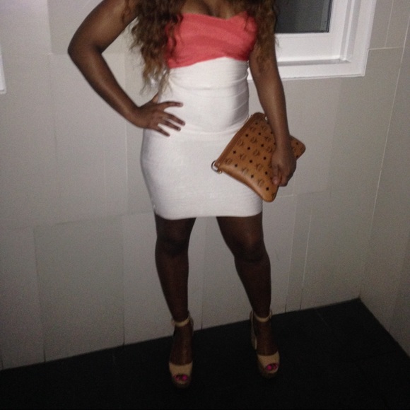 Authentic Strapless orange and white Herve dress - Picture 3 of 4