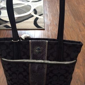 Coach Python Stripe Tote - Black/Grey/Black
