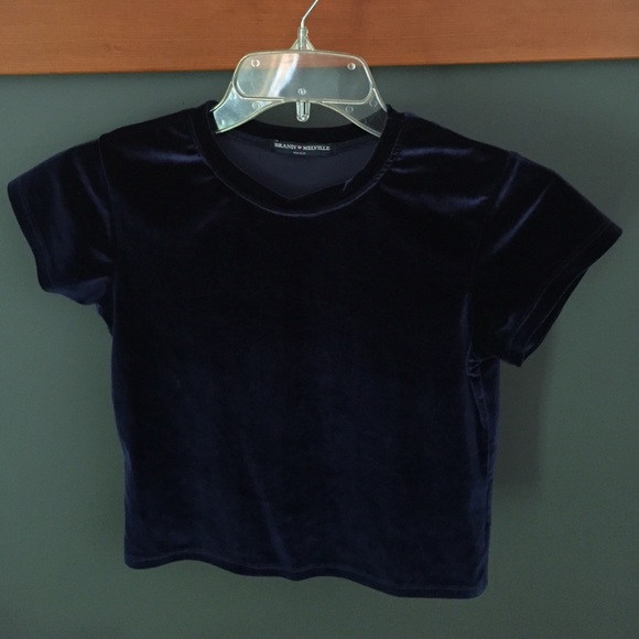 blue velvet slightly cropped shirt