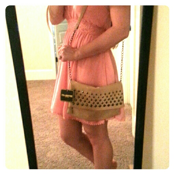 Beige studded handbag