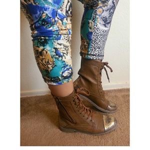 Brown Sequin Combat Boots