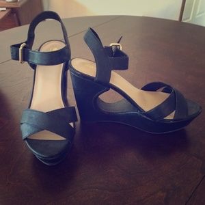 Black cutout wedge sandals