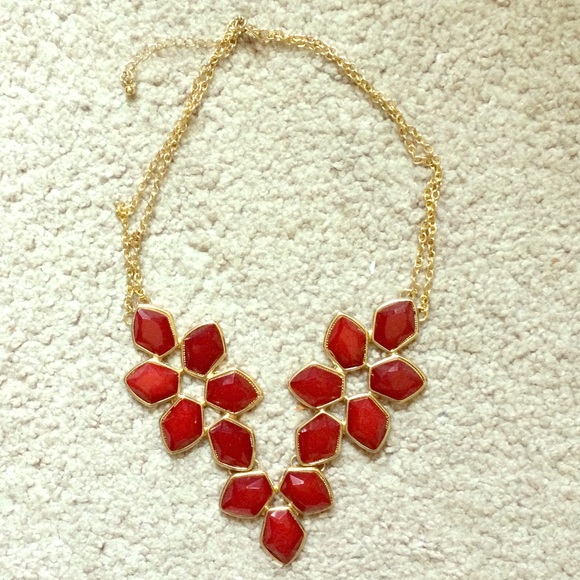 Red flower statement necklace