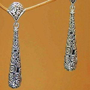 STERLING SILVER ORNATE DESIGN DROP EARRINGS