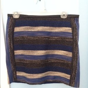 Blue tweed and leather skirt