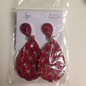 Gold and Red CLIP ON earrings