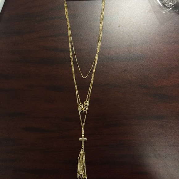 Layered tassel & cross necklace