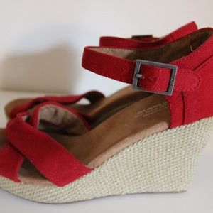 Red Canvas Espadrille Wedges