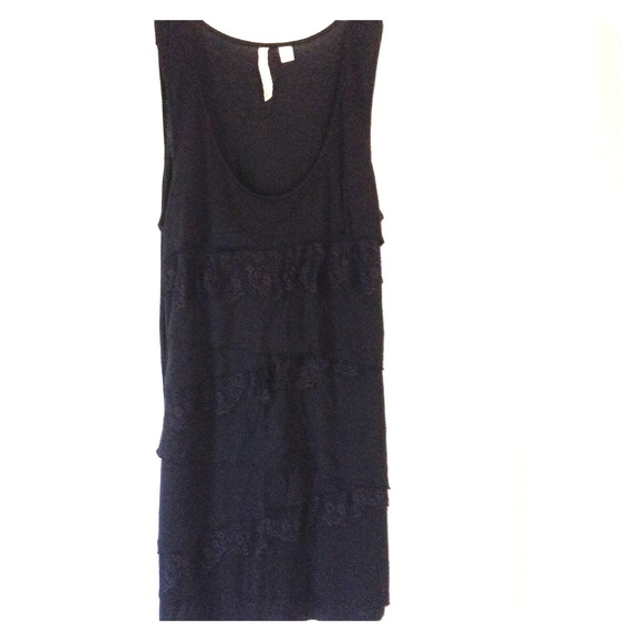 Black long tank with lace ruffle