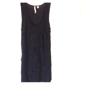 Black long tank with lace ruffle