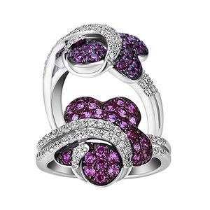 925 Sterling Silver Red Spinel & CZ Clover Ring