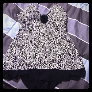Black and white bathing suit one piece.