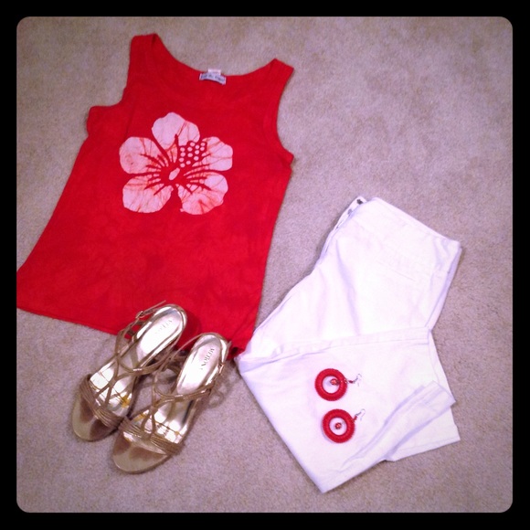 Kim & Cami Red Beach Tank Top Sz S