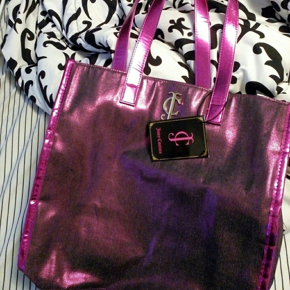 pink metallic juicy couture tote bag