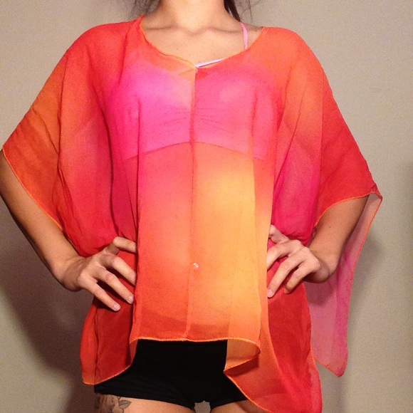 Orange ombré sheer pancho
