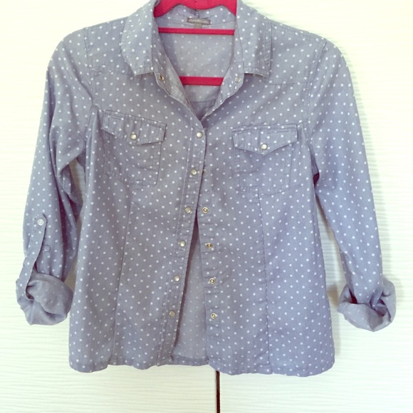 Light denim polka dot button up?
