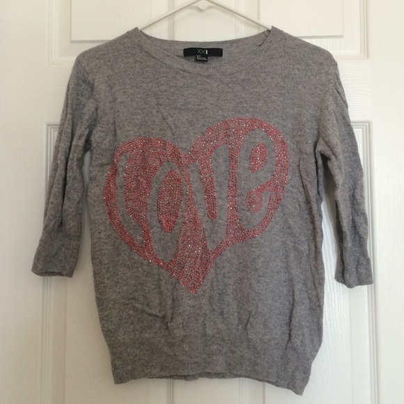 Grey bedazzled love sweater