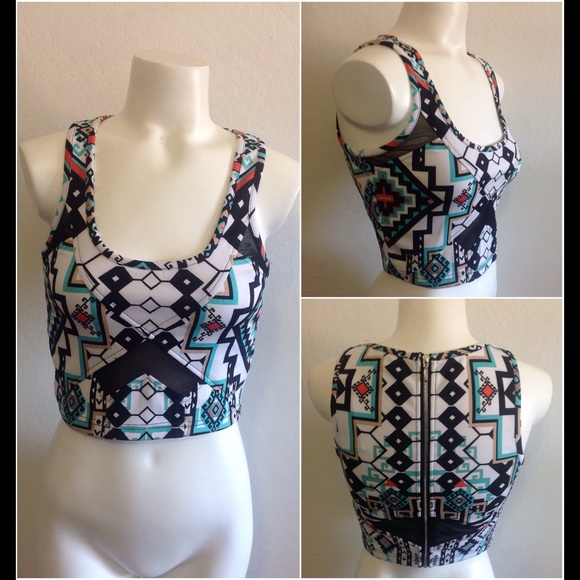 bebe Tops - Tribal Print Crop Top Tank with Mesh