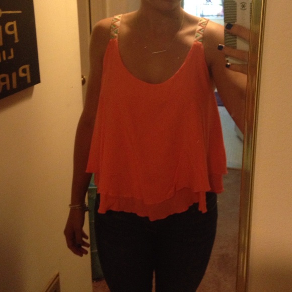 Orange beaded strap tank top - Picture 3 of 4