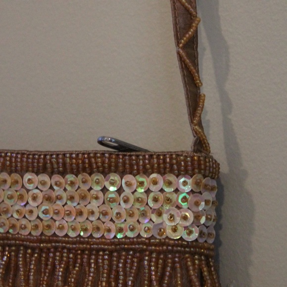 Flashy Light Brown / Tan Purse w Sequins and Beads - Picture 3 of 3
