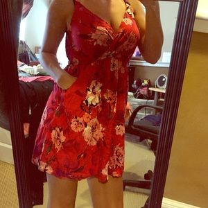 Red flower print summer dress