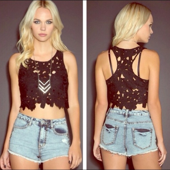 Black lace crop top