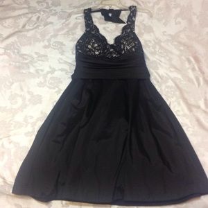 White House Black Market, black lace halter dress