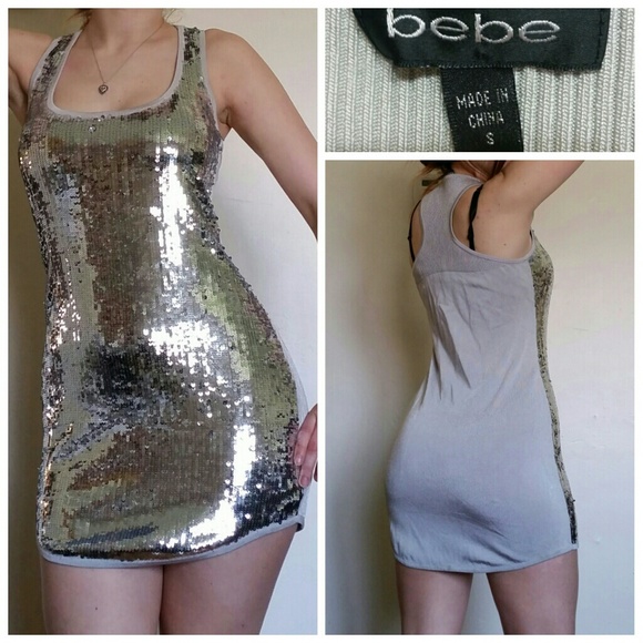 BeBe Silver Sequin Dress